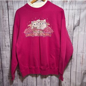 VTG MORNING SUN Kitten Cat Sweatshirt Women Large Grandma Cottage Grannycore 90s